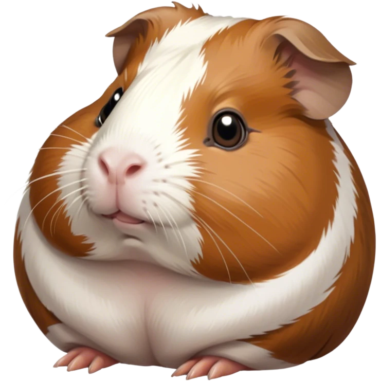 Cinematic Noble Brown and White Banded Guinea Pig Portrait Emoji, Poised and regal, with a compact, chubby build and a uniquely patterned fur of warm brown and crisp white banding, deep-set soulful dark eyes, Simplified yet sharp and sophisticated features, highly detailed, glowing with a soft, dignified glow, high shine, intelligent and charming, stylized with an air of distinctive elegance, focused and attentive, soft glowing outline, capturing the essence of a watchful and confident companion, so majestic it feels as though it could scurry out of the screen with effortless authority! emoji