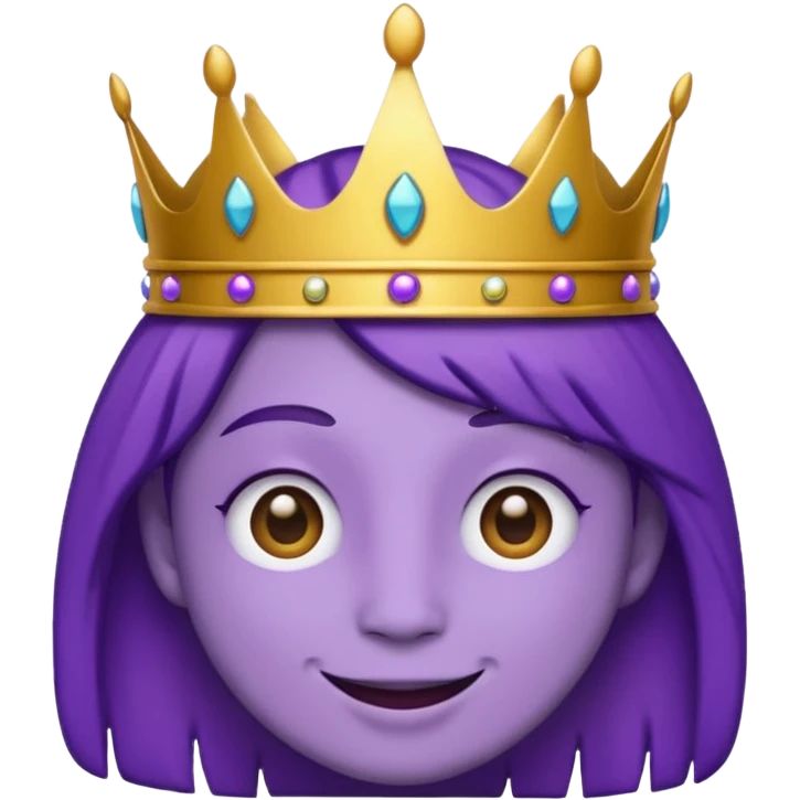 An emoji of Wemmbu, purple skinned, 2 dots for eyes. :] smile and golden crown emoji