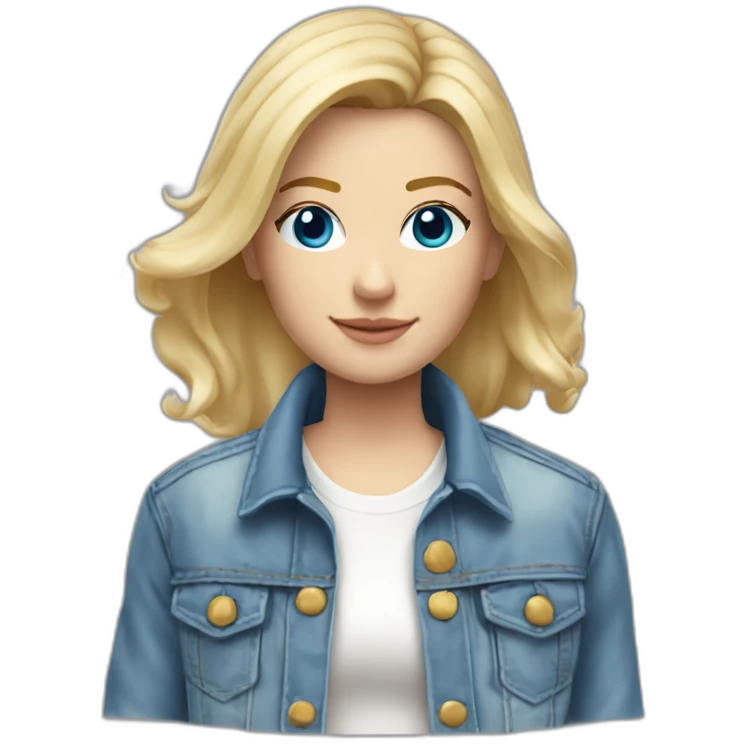 caucasian square cut blonde hair blue eyes white top jean jacket emoji