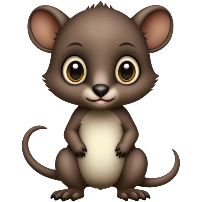 Adorable dark baby edgy animal-hybrid full body, big Eyes, marsupial  emoji
