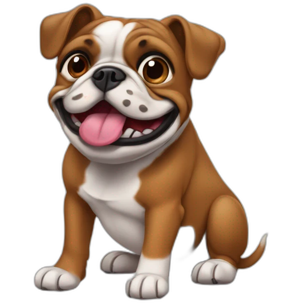 Buldog frances, trompa negra, cara y orejas marrones, sacando la lengua emoji