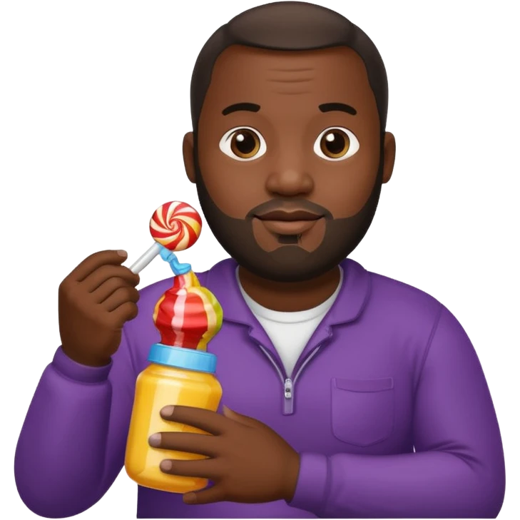 Big black man hold a  baby bottle and a lollipop emoji