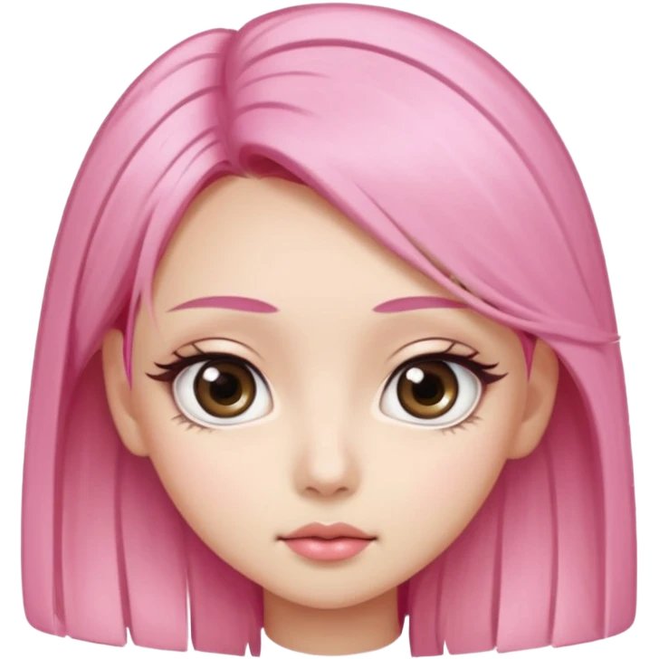 An Asian girl with pink-blonde hair, big eyes, thick eyebrows, and long eyelashes; only her head... emoji