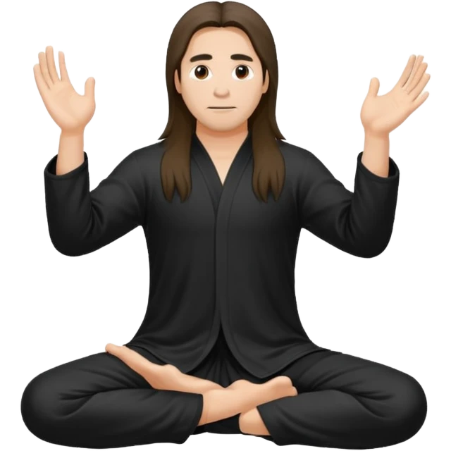 homme au cheveux long qui pratique le qi gong, habits noirs ou blancs emoji