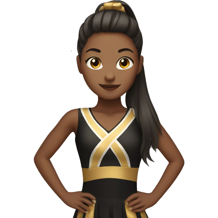 cheerleader wearing a black and golden dress and a ponytail emoji