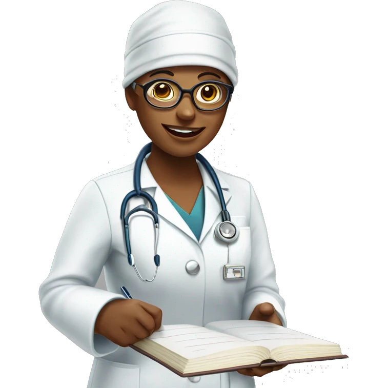 Doctora con lentes y un cuaderno  emoji