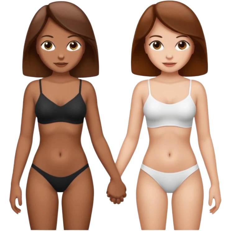 make two girls holding hands with hearts. make them seductive to each other. both brown hair and white. less clothes more body emoji