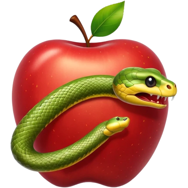 A snake wraps around an apple emoji