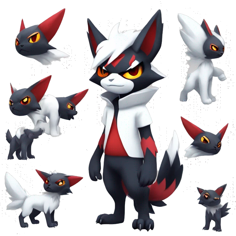Edgy Cool Kawaii Litten-Absol-Zorua-Zangoose-Pokémon Full Body emoji