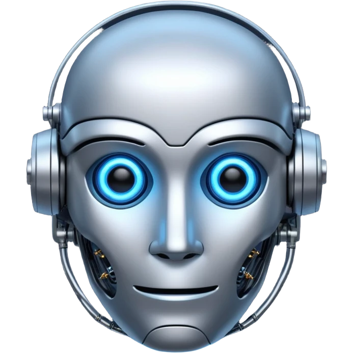 emoji artificial intelligence, robot head with circuit, glowing eyes, technology vibe emoji