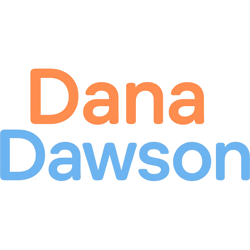'Dana Dawson' name as a modern, colorful icon-style wordmark emoji