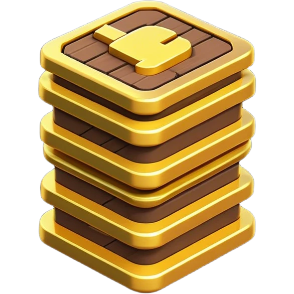 Clash of Clans aesthetic: Cinematic Playful Pixel 3D Coin Stack Emoji, rendered in a 3D vector-style similar to standard emojis with minimal shading and bold, simplified shapes. A compact, distinct form with signature details, softly glowing with a pixelated adventure charm. Simplified yet unmistakably iconic, highly detailed and consistent, glowing with a soft radiance and high shine. Stylized with a touch of classic pixel-art charm and a soft glowing outline, capturing the essence of a beloved gaming relic with a friendly, playful manner! emoji