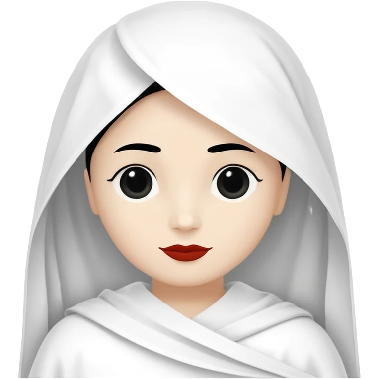 vull un perosnatge estil bimoji que sigui com una nimfa bella i fantasmal amb túniques blanques. Té la pell literalments blanca com el guix, cabell platejat, un nas llarg, ulls negres grans i llavis carmesí. que estigui somrient sense arrecades i roba vermellai balnca  emoji