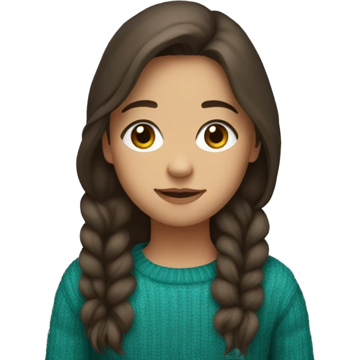 winter, christmas, hispanic, long brown hair, girl, brown eyes, child, full body, teal sweater emoji