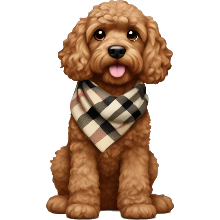 Reddish light brown cockapoo full body with burberry scarf emoji