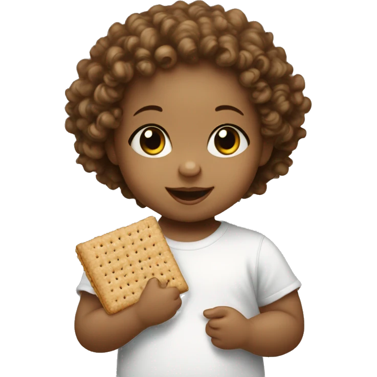 A white baby girl with curly hair eating a graham cracker emoji