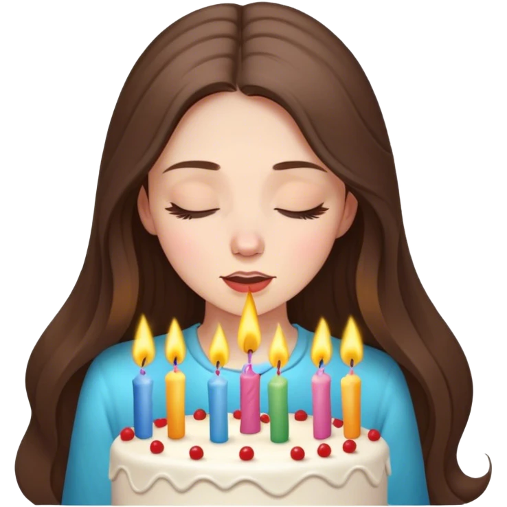  beautiful pale brunette girl with long hair blow out the candles on her birthday cake eyes closed emoji