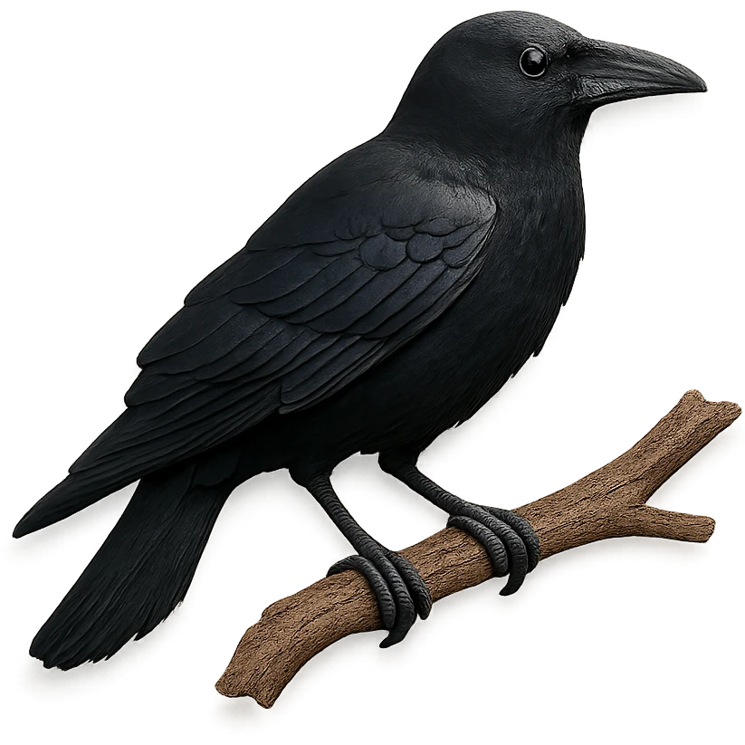 very detailed American Crow perched on a tree branch, intricate cut paper textures, glossy black feathers emoji