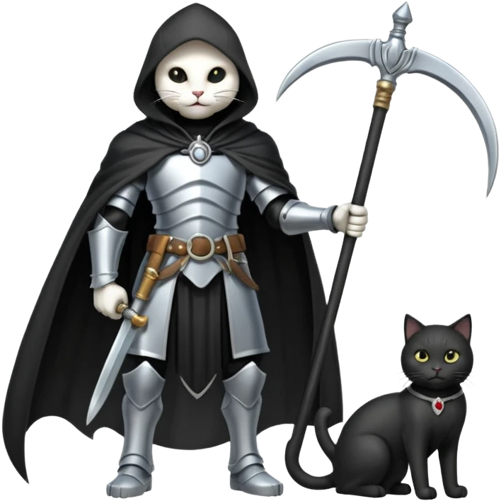 a cat in shining armor standing over a defeated grim reaper emoji