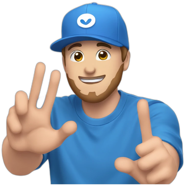 MrBeast wearing a blue cap making heart sign with a hand emoji