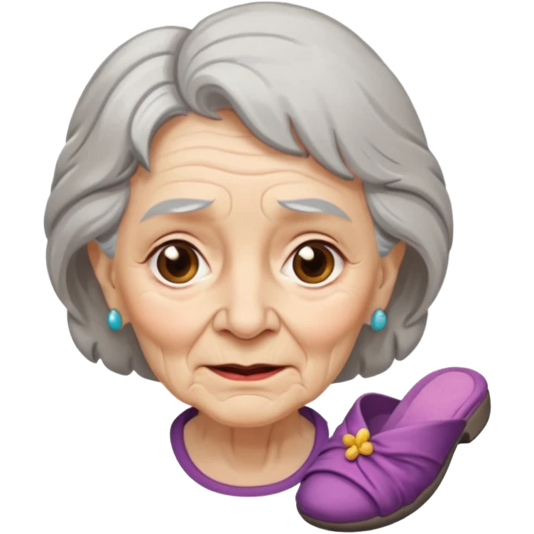 A old lady with a cross face and a slipper in her hand emoji