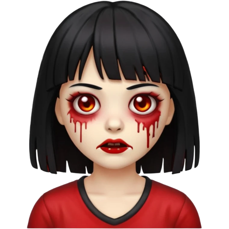 garota zumbi emoji de Android. Cabelo liso preto e logo, com mechas vermelhas APENAS nas laterais da frente do cabelo emoji