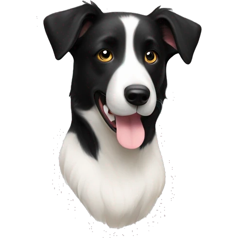 black and white border collie Labrador mix has a little white color left ear emoji