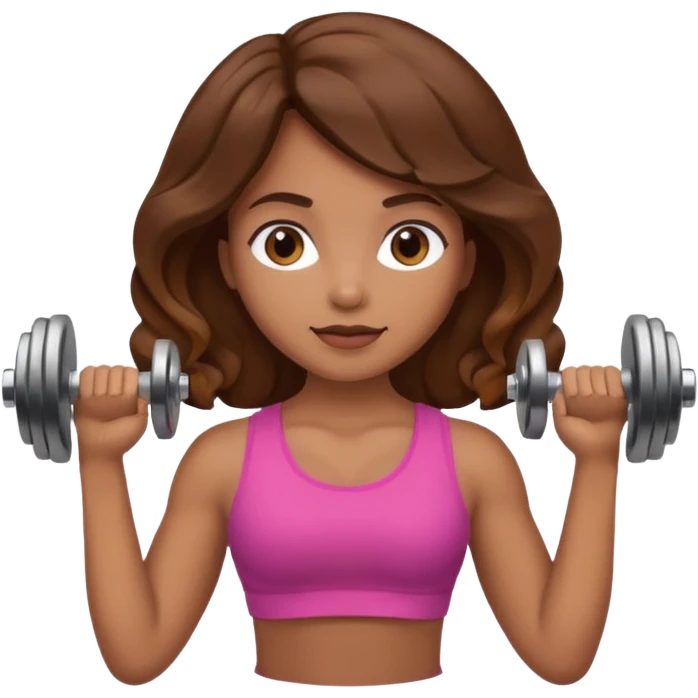 Brown wavy girl with dumbells in her hands emoji