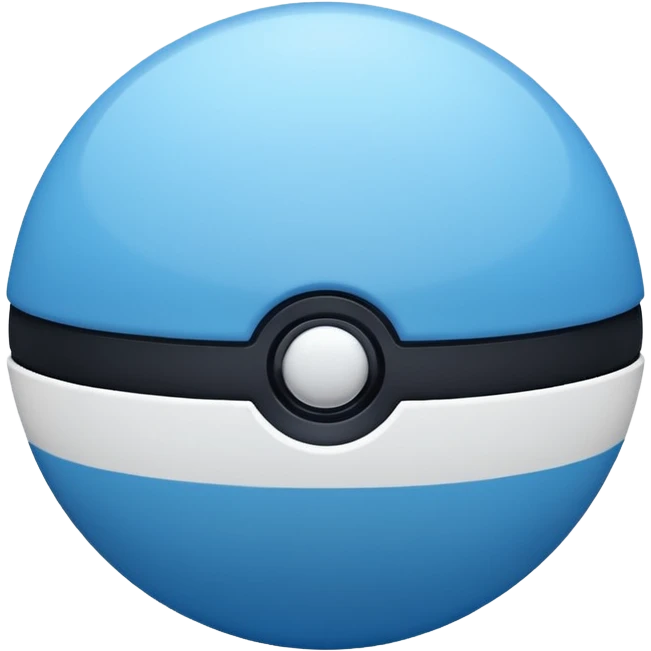 blue pokeball emoji, top half is a more saturated blue, bottom half is white, black stripe, with a white sheen, with a matte finish emoji