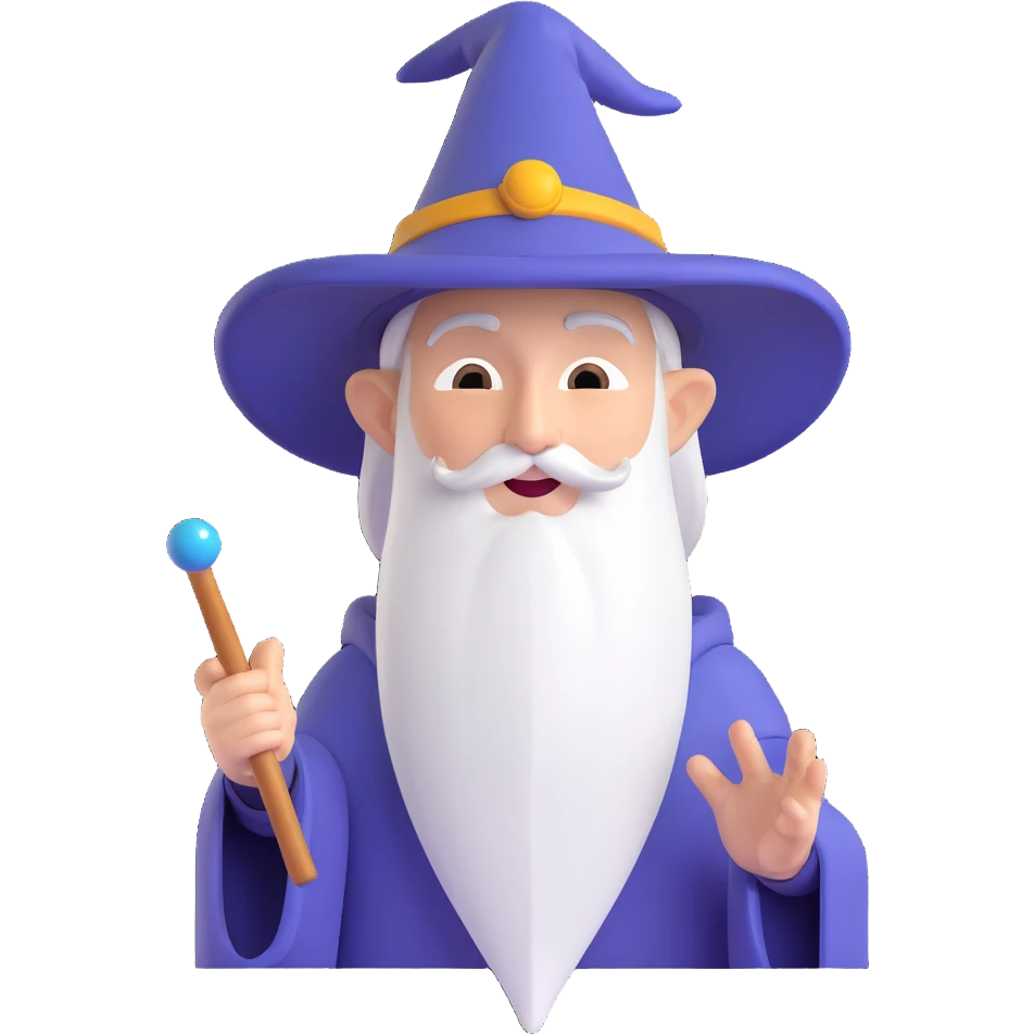 strange wizard, memoji style, playful and expressive, with a quirky hat emoji