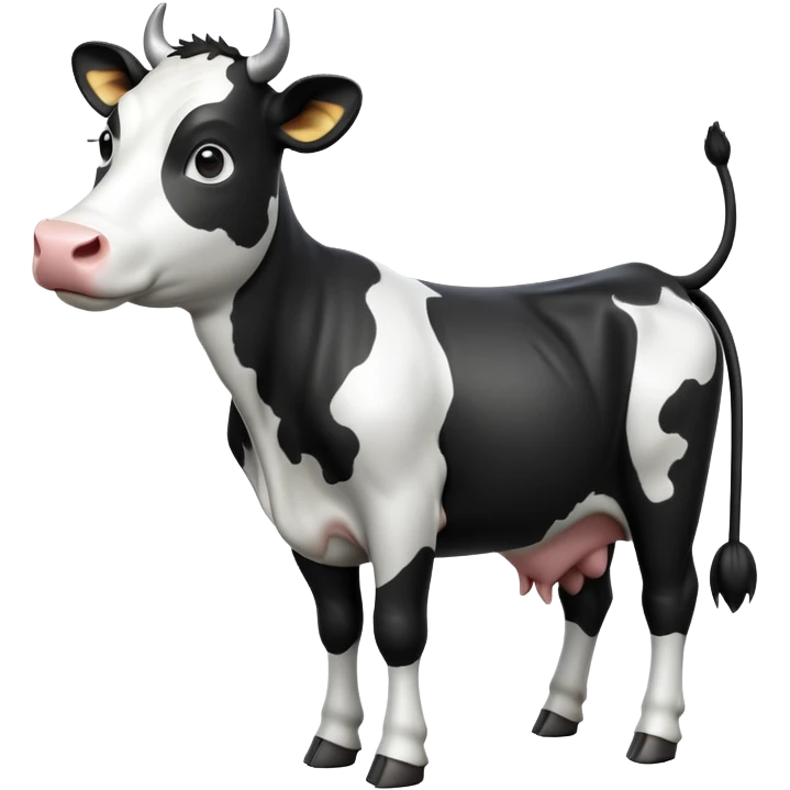 cinematic-[black and white cow]-realistic-full-body-standing-emoji,-tail-flicking-lazily,-head-tilted-dramatically,-sleek-[black and white]-coat,-simplified-yet-realistic-focused-features,-highly-detailed,-glowing-with-an-almost-sarcastic-glow emoji