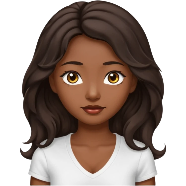 iOS style emoji A girl with very long dark brown wavy hair. And the eyes color is dark brown. And she is wearing white t shirt with V kneck. And she is 30. She is Asian with double eyelids  emoji