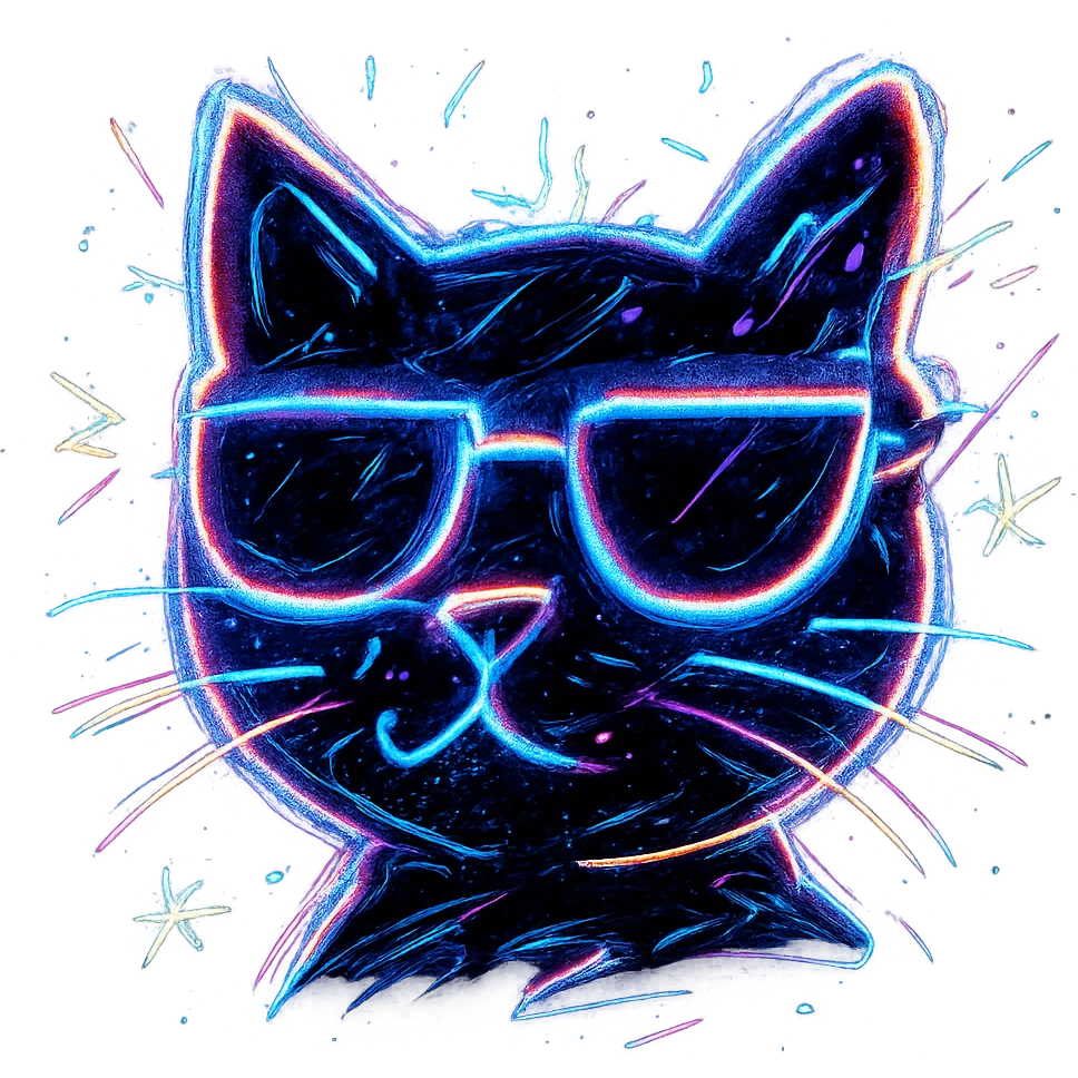 cat with sunglasses with neon glow emoji