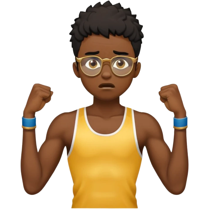 black boy athlete in stringer with gold glasses frustrated scared pulling hair emoji
