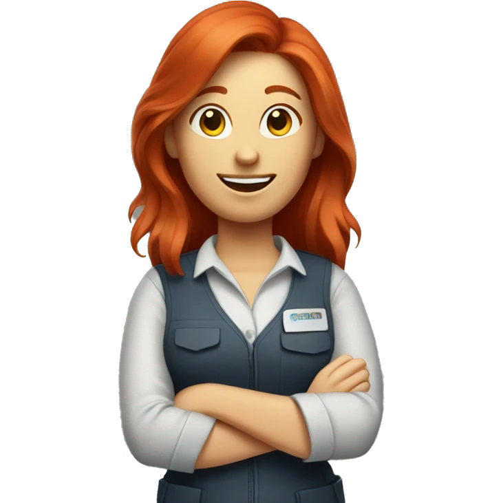 Red haired woman with work clothes showing her thumbs up emoji
