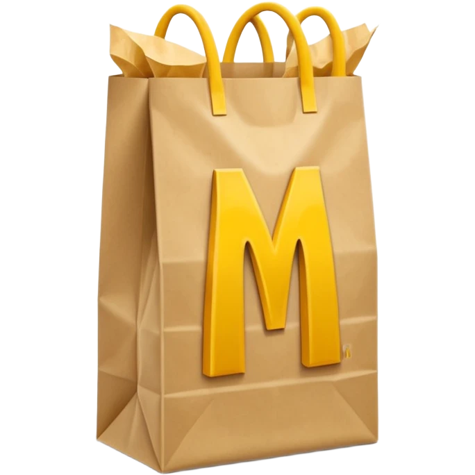 McDonald's paper bag with yellow M logo, standing upright emoji