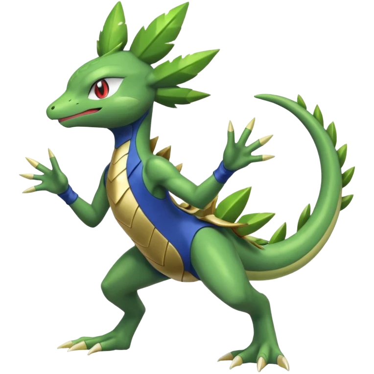 Shiny Aural Kecleon-Sceptile-Greninja-Fakémon-fusion (full body) emoji