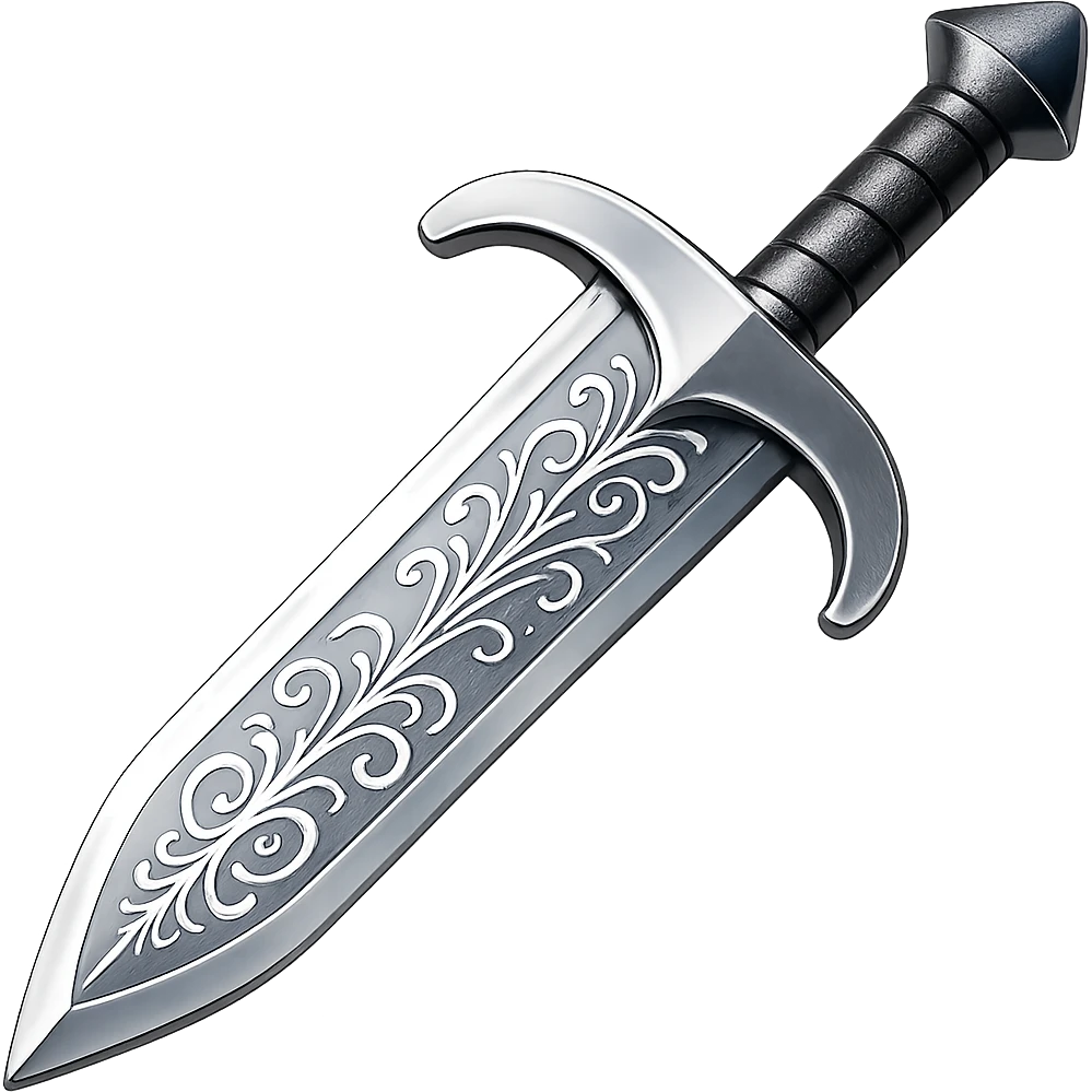 Engrave this steel greatsword with elegant silver engravings, keep it crisp, shiny, and slightly fancier than iron, realistic metallic steel, emoji style. Transparent background. emoji