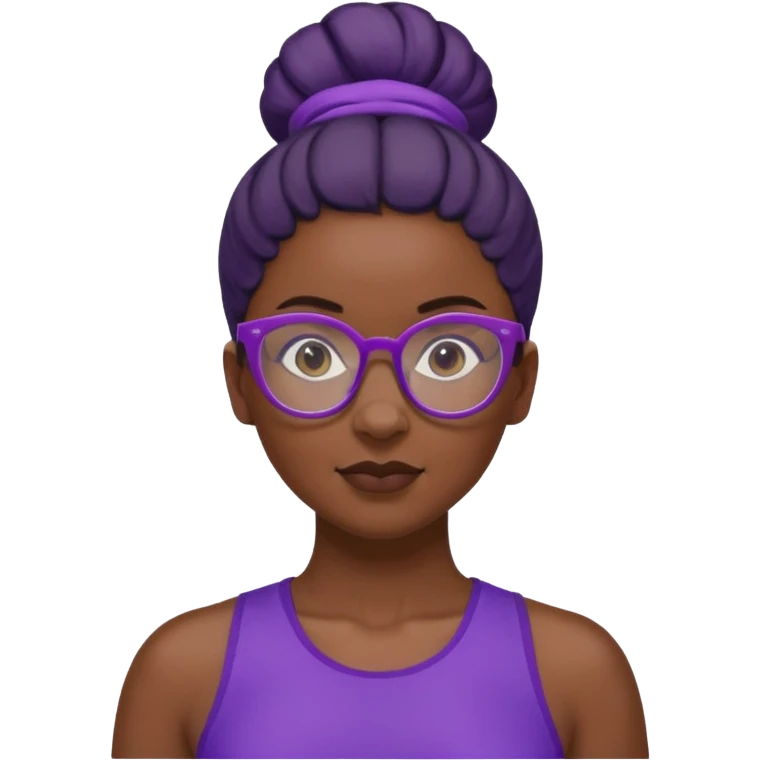 Female Athlete with Glasses – Dark-skinned woman, bun hairstyle, purple sports top.


 emoji