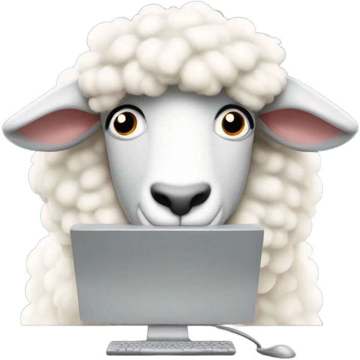 Sheep using a computer emoji