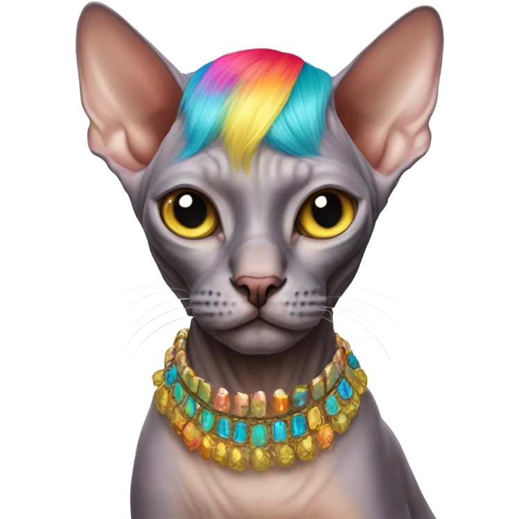 sphynx cat with wig emoji