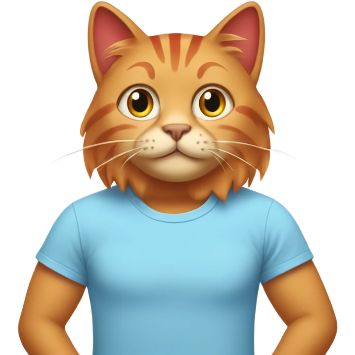 tan-red cat wearing a light-blue t-shirt taps musical keyboard emoji