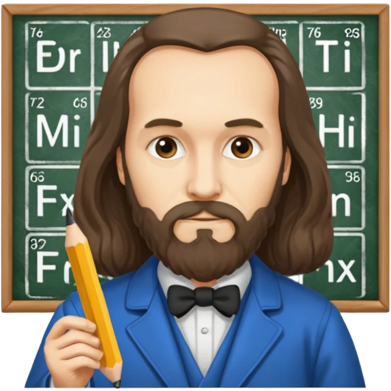 Dmitri Mendeleev with periodic table of elements emoji