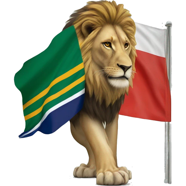 A South African flag behind a lion emoji