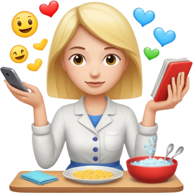 woman perfectionist with 4 arms texting a message wahsing dishes and reading a book 
more dinamic emoji  emoji