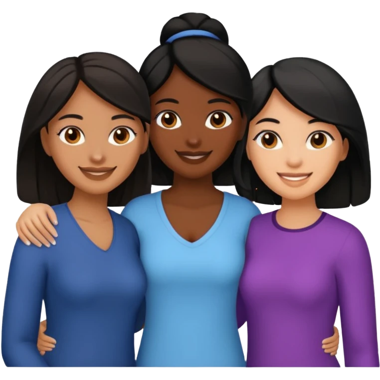 a group of 3 women, one is black, one is asian, one is indian, they all have black hair emoji