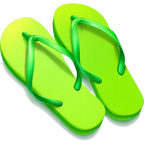 Realistic lime green gradient pair of summer flip flops isolated. emoji
