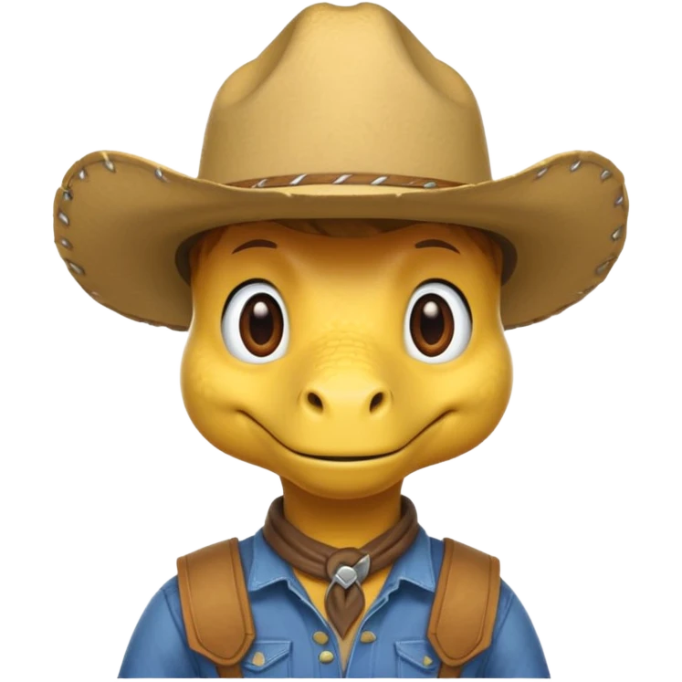yellow dinosaor with cowboy helmet with cowbot clothes emoji