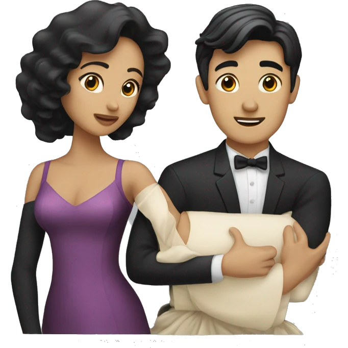 woman with black hair and man with blond hair dancing waltz emoji