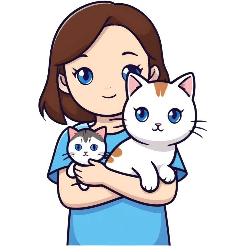 girl with blue eyes,brown hair and white cat  emoji